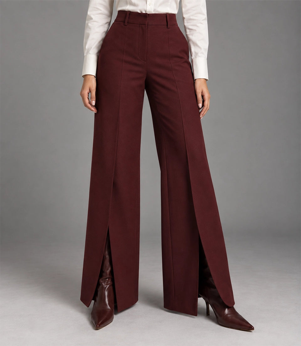 Women's Burgundy Wool Blend 3 Piece Suit Pant - Suit Heritage