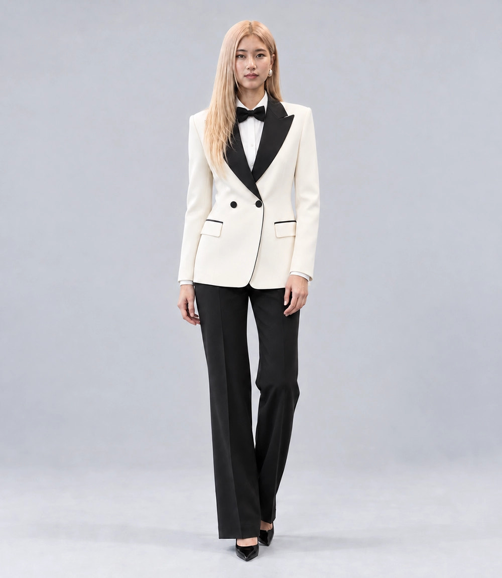 Women's Contrast Wide Lapel Tuxedo  -  Suit Heritage