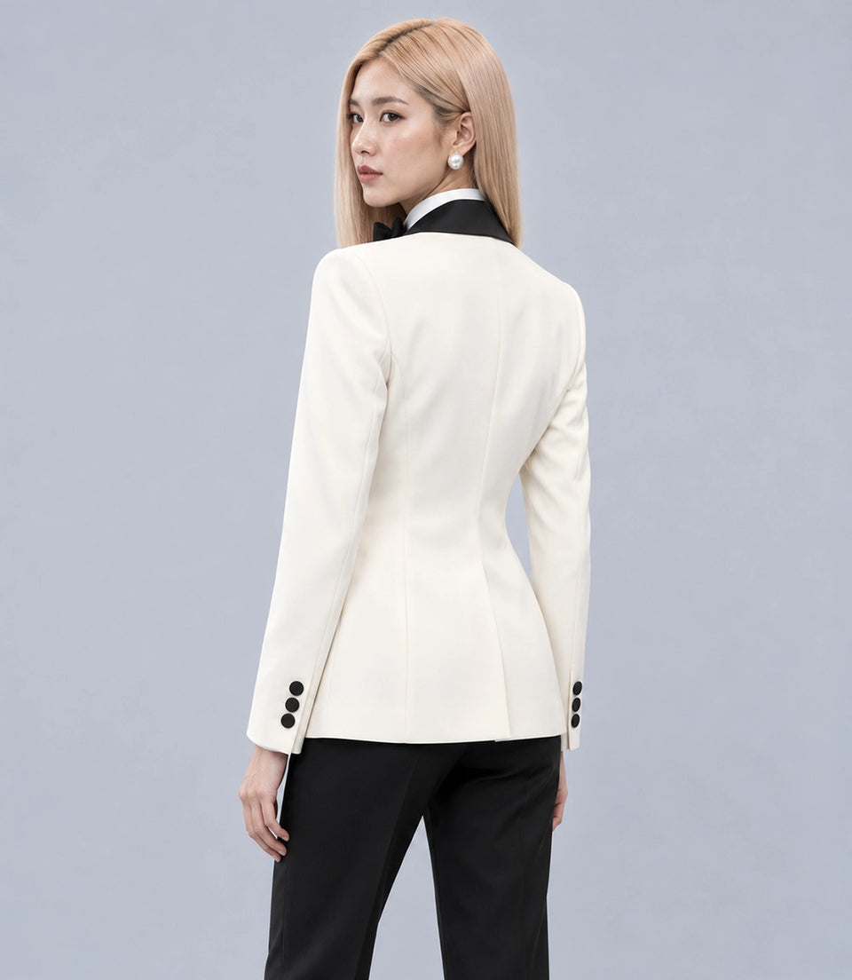 Women's Contrast Wide Lapel Tuxedo  Back -  Suit Heritage