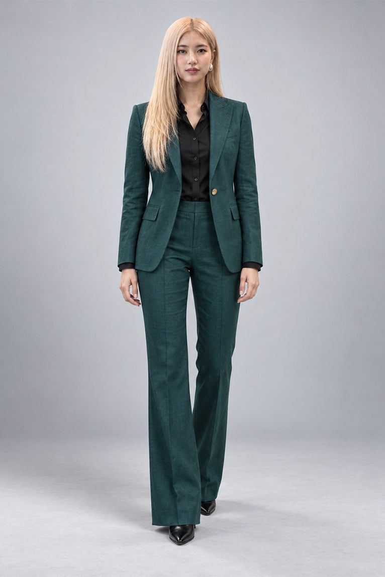 Women's Green Linen 2 Piece Suit - Suit Heritage