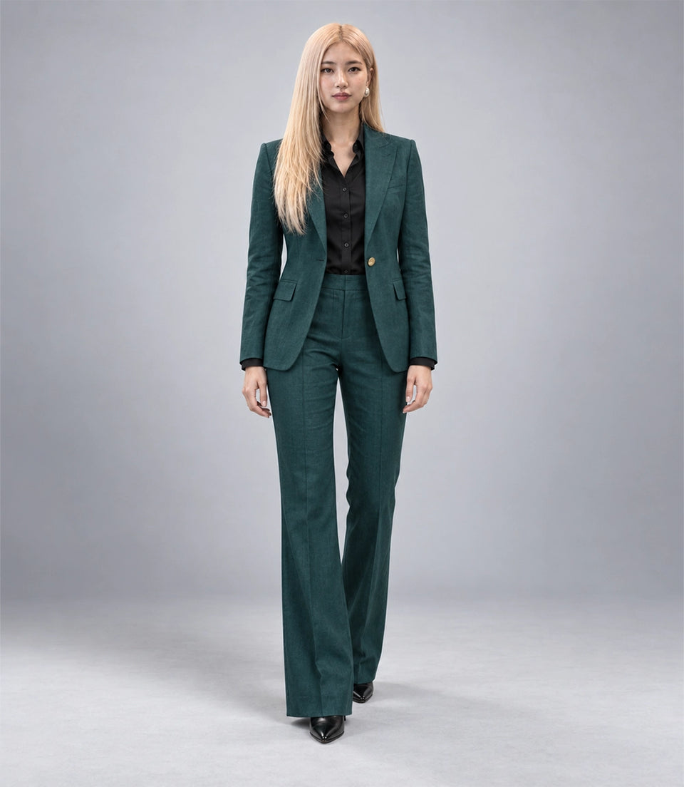 Women's Green Linen 2 Piece Suit - Suit Heritage