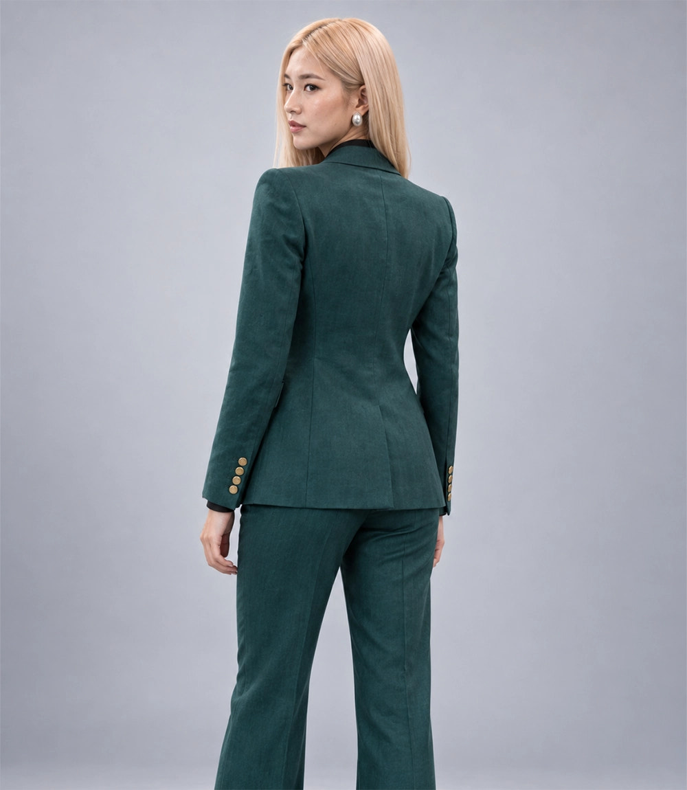 Women's Green Linen 2 Piece Suit Back - Suit Heritage