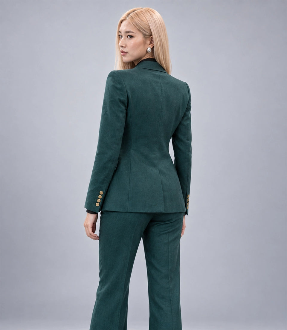 Women's Green Linen 2 Piece Suit Back - Suit Heritage