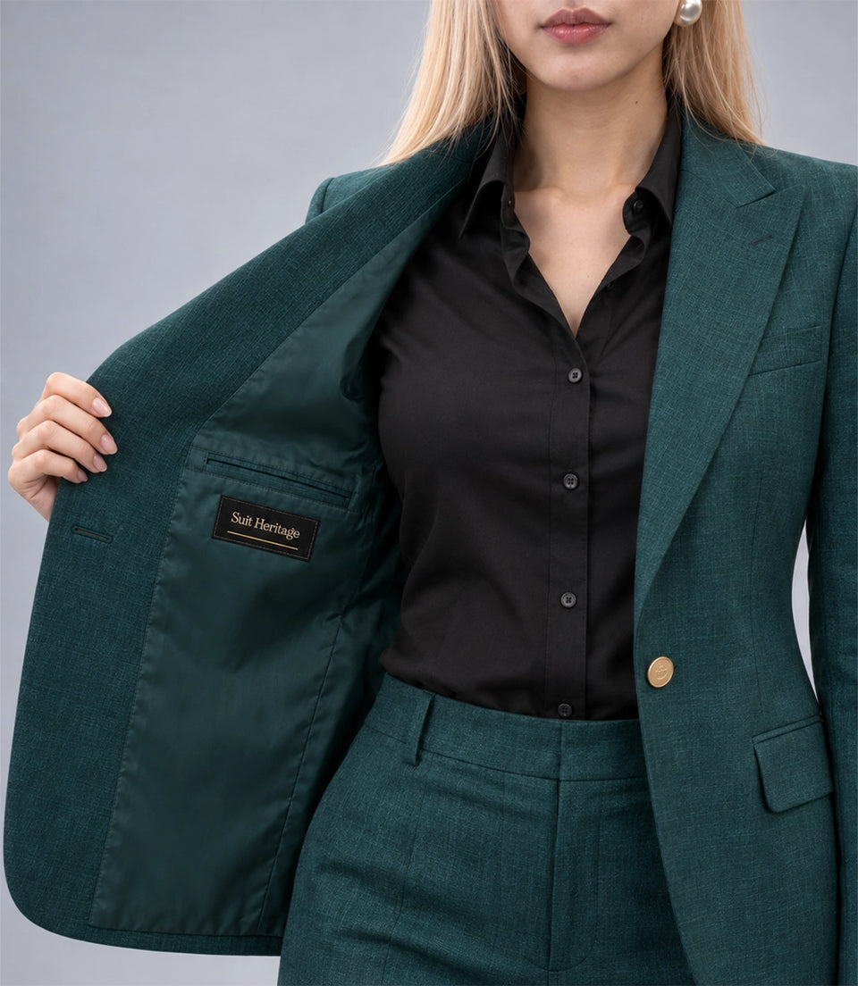 Women's Green Linen 2 Piece Suit Inner - Suit Heritage