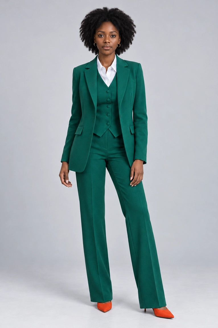 Women's Green Solid 3 Piece Suit - Suit Heritage 