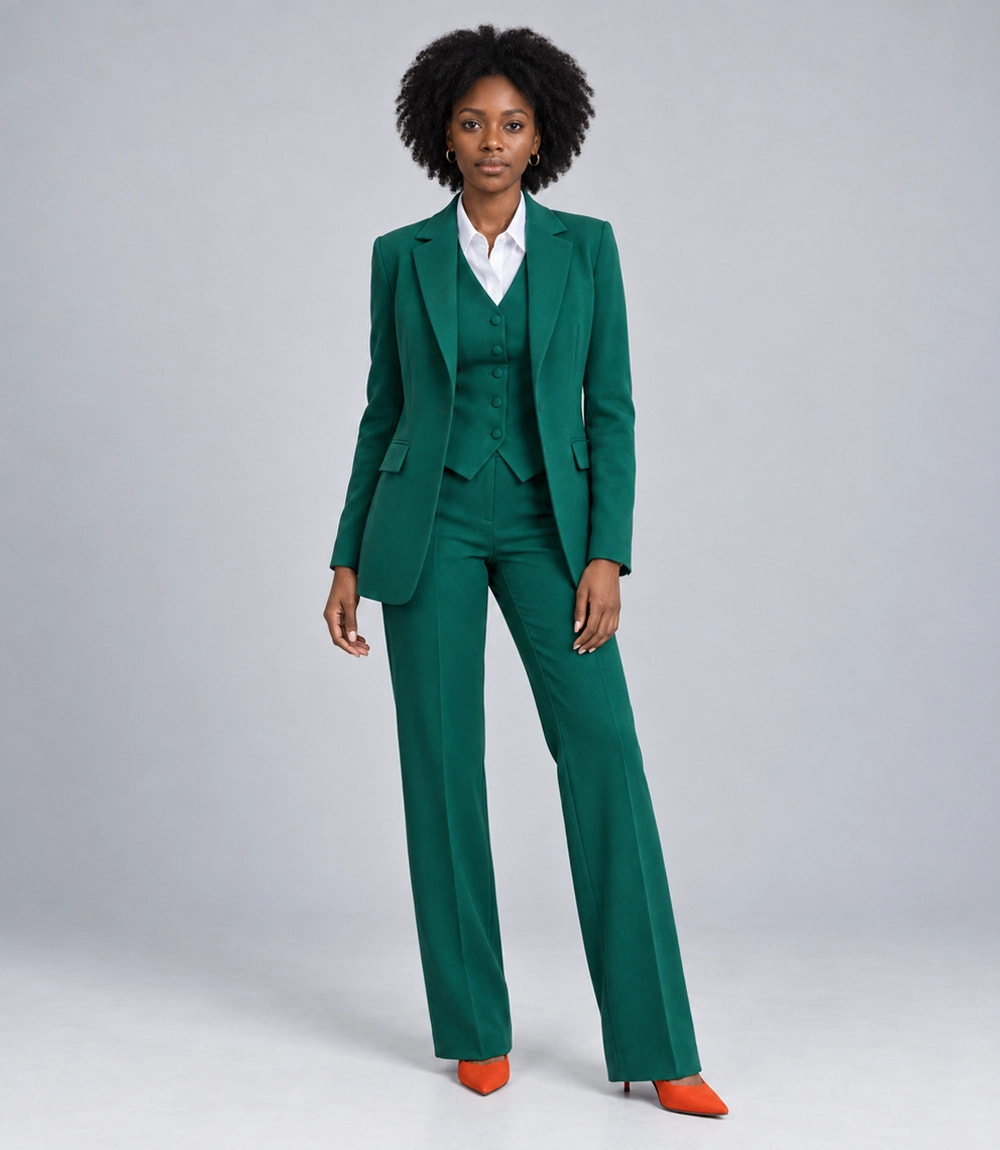 Women's Green Solid 3 Piece Suit - Suit Heritage