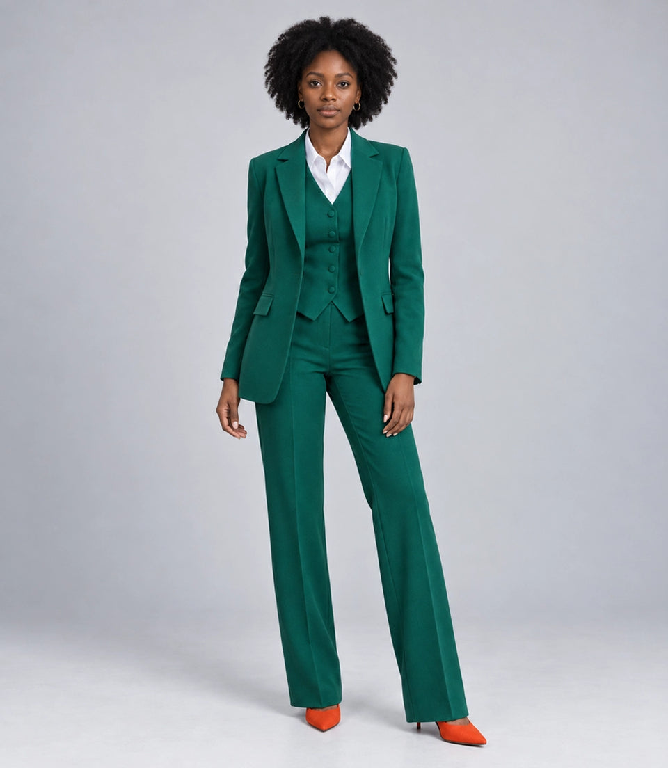Women's Green Solid 3 Piece Suit - Suit Heritage