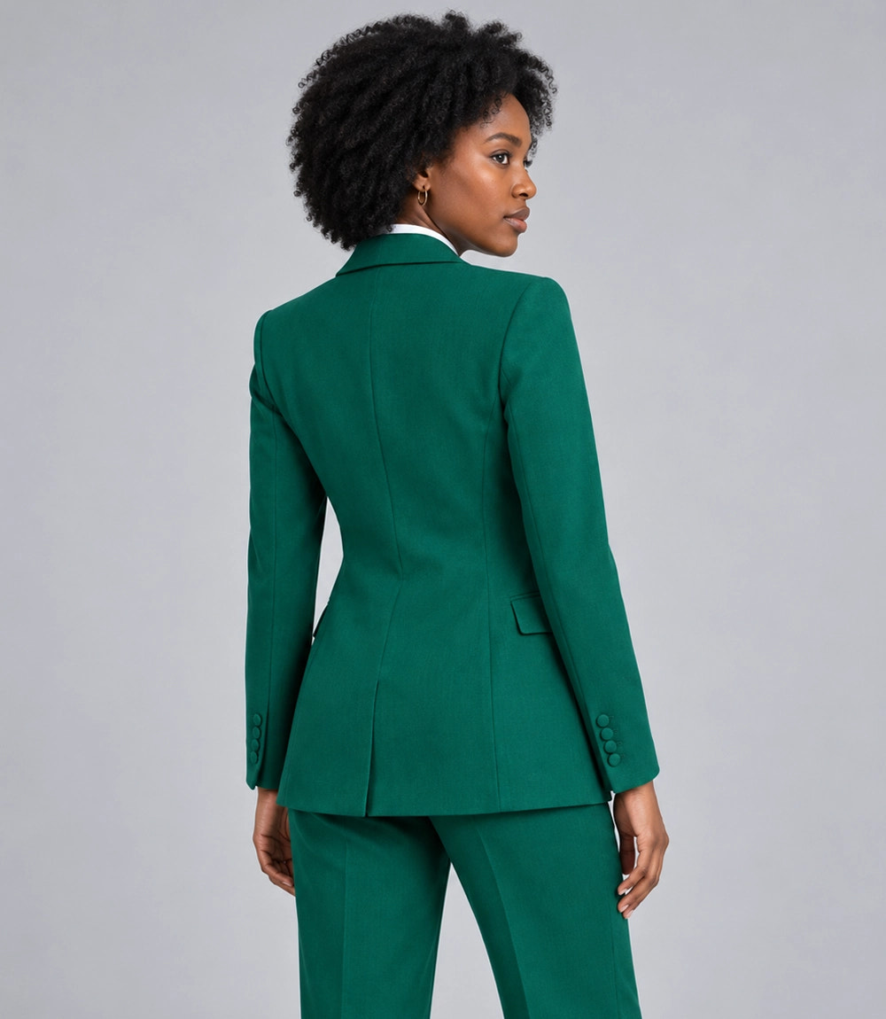 Women's Green Solid 3 Piece Suit Back  - Suit Heritage