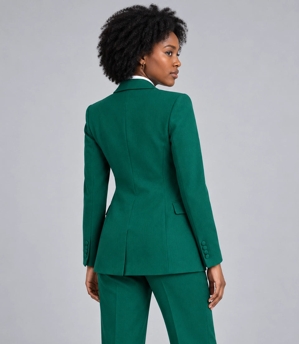 Women's Green Solid 3 Piece Suit Back  - Suit Heritage