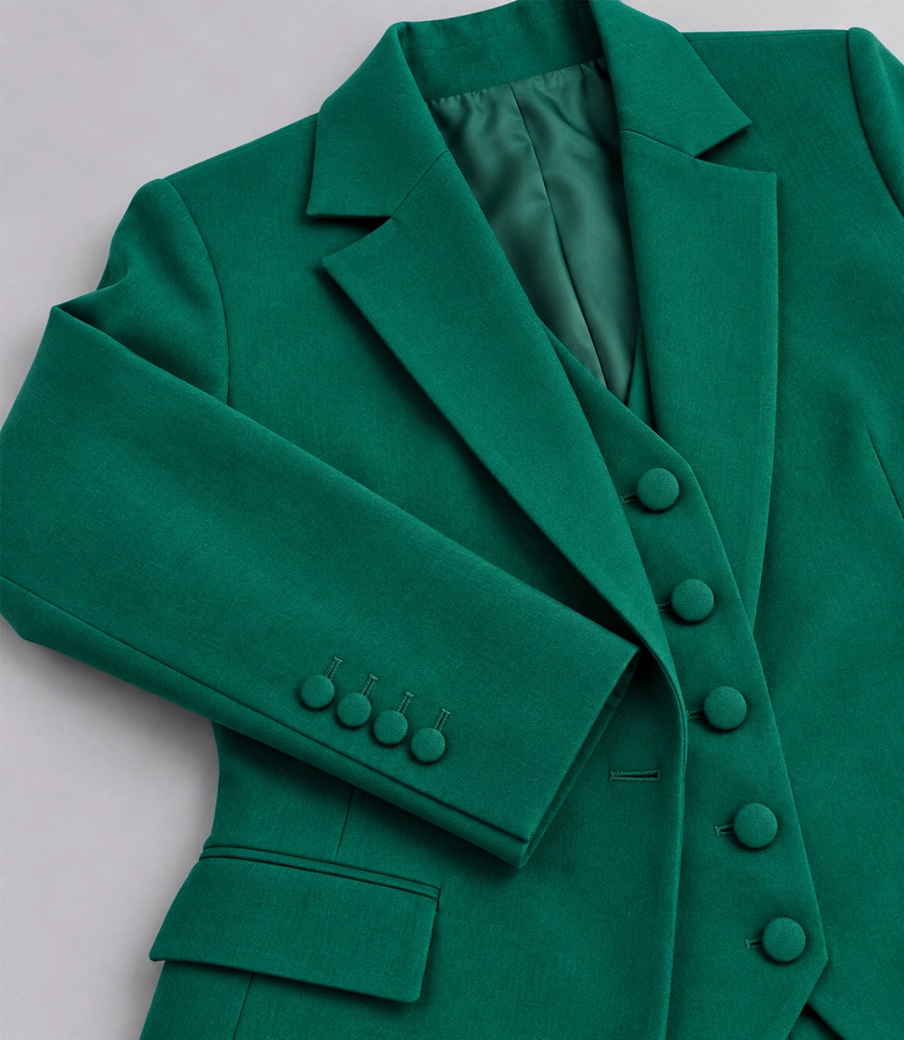 Women's Green Solid 3 Piece Suit Fabric  - Suit Heritage