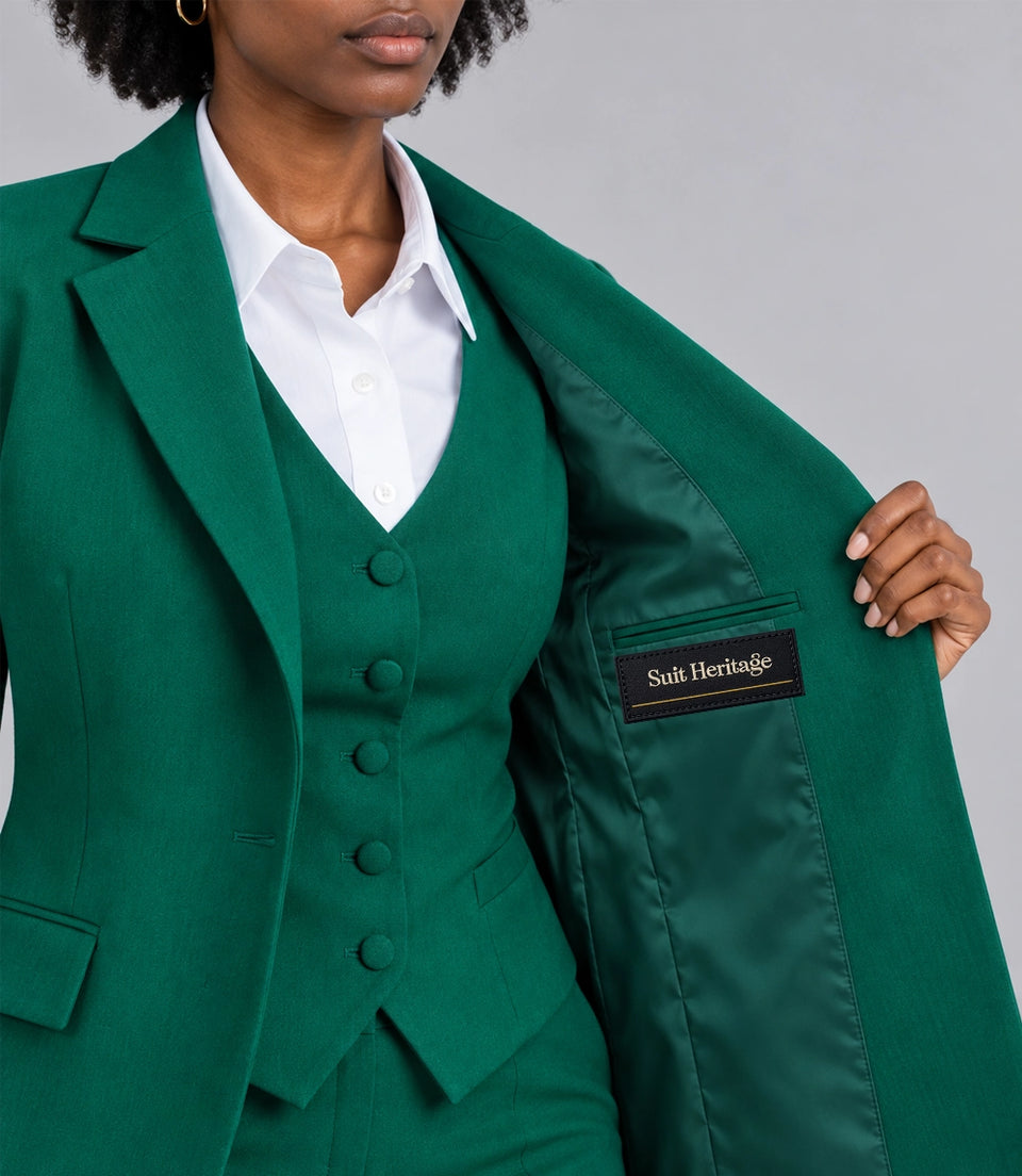 Women's Green Solid 3 Piece Suit Inner  -  Suit Heritage