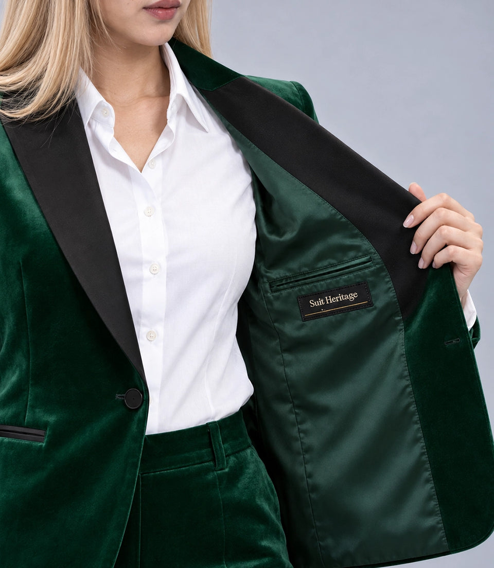 Women's Green Velvet Tuxedo Inner  -  Suit Heritage