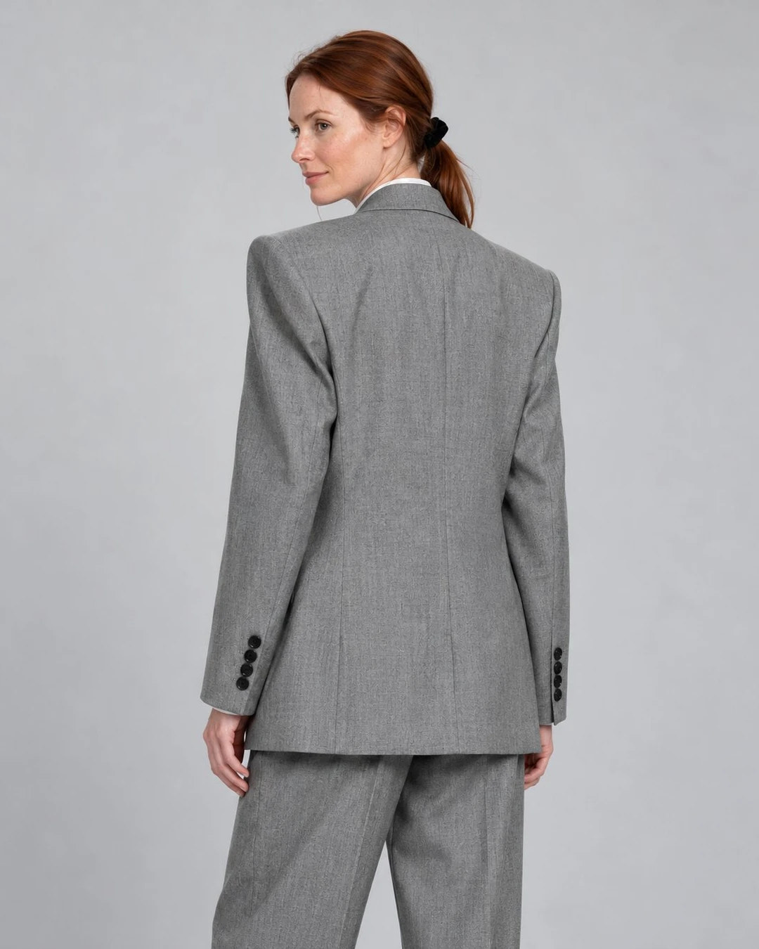 Women's Grey Double breasted Wide Leg Suit Back  -  Suit Heritage