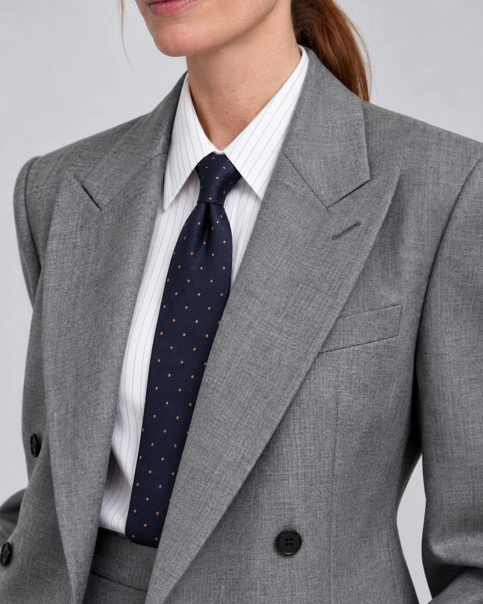 Women's Grey Double breasted Wide Leg Suit Closeup -  Suit Heritage