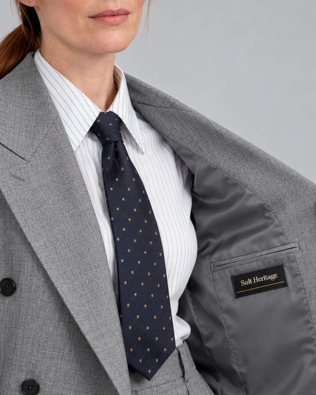 Women's Grey Double breasted Wide Leg Suit Inner -  Suit Heritage