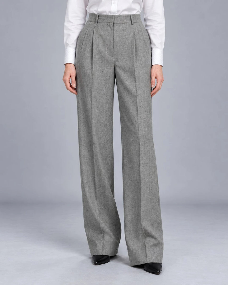 Women's Grey Double breasted Wide Leg Suit Pant -  Suit Heritage