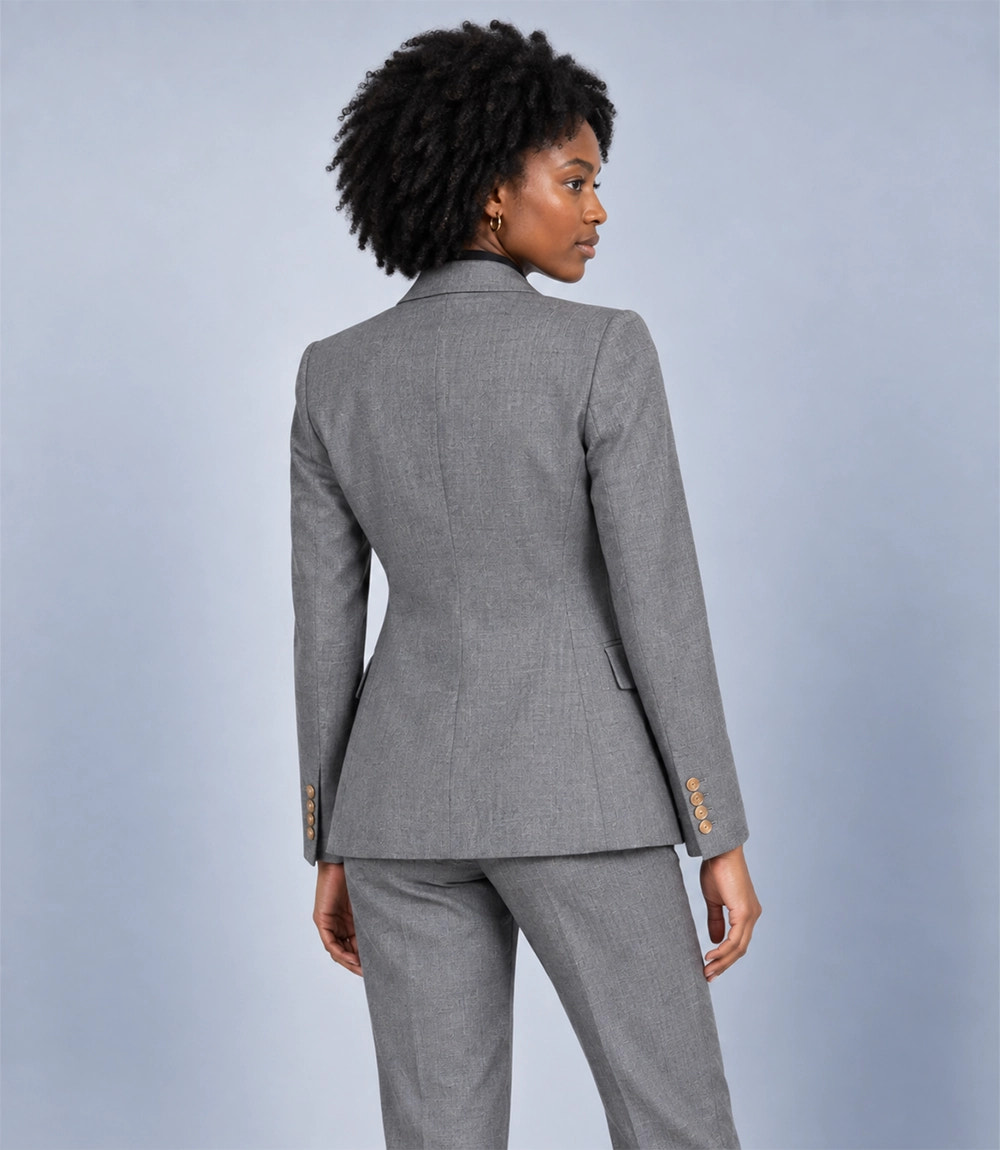 Women's Grey Wool Blend 2 Piece Suit Back - Suit Heritage