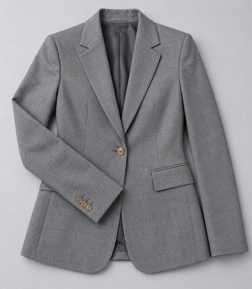 Women's Grey Wool Blend 2 Piece Suit Blazer - Suit Heritage
