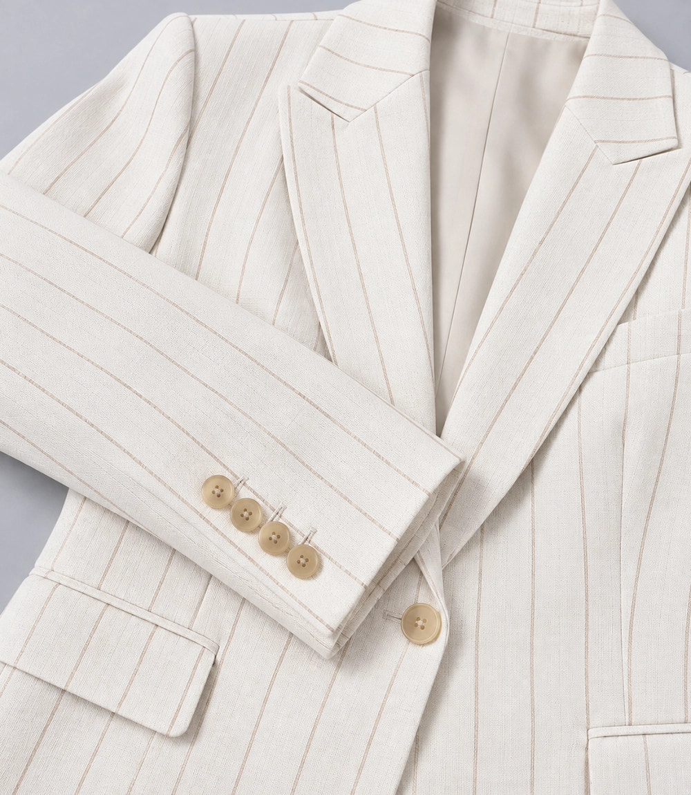 Women's Ivory Cotton Pinstripe 2 Piece Suit Blazer - Suit Heritage