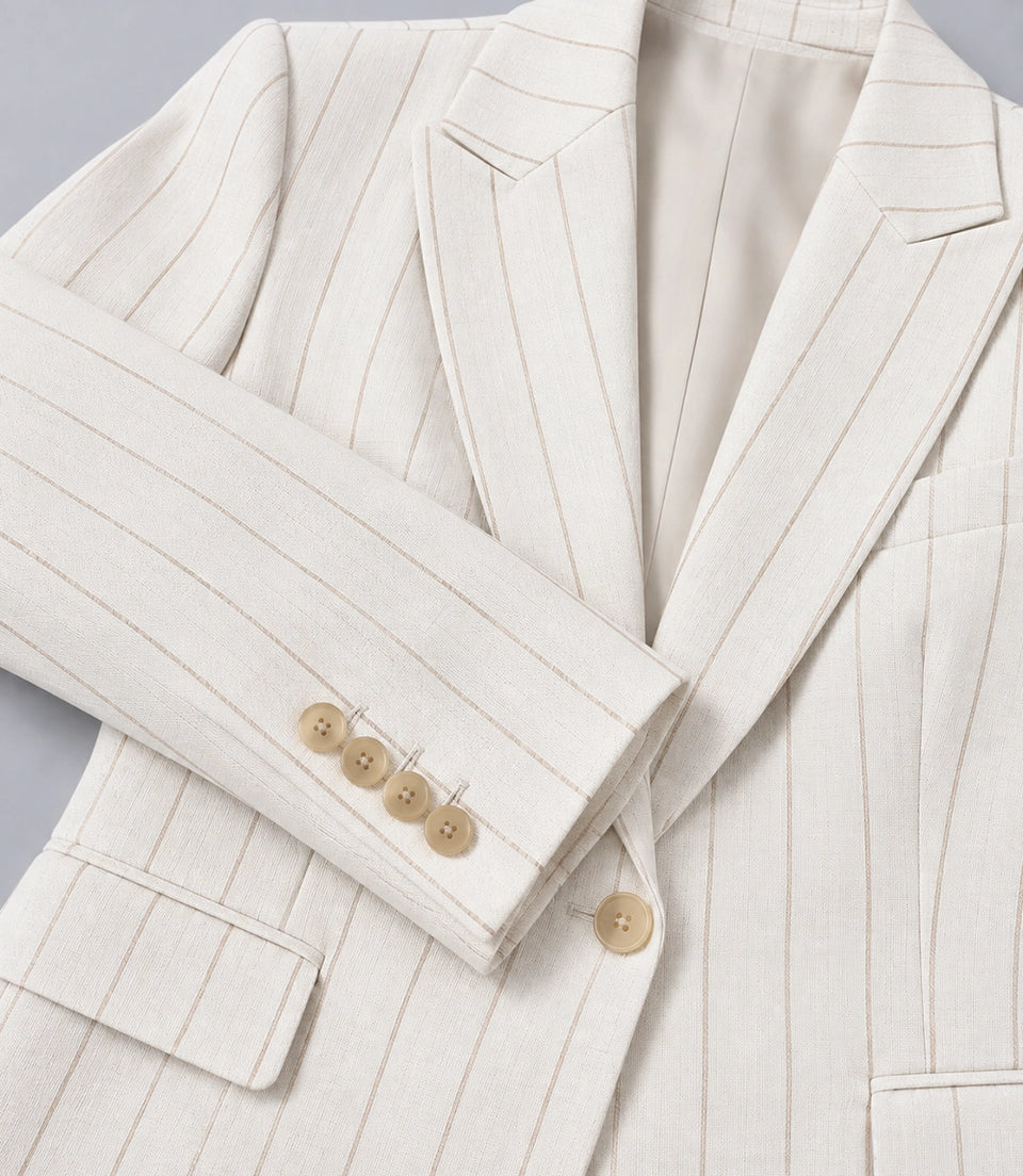 Women's Ivory Cotton Pinstripe 2 Piece Suit Blazer - Suit Heritage