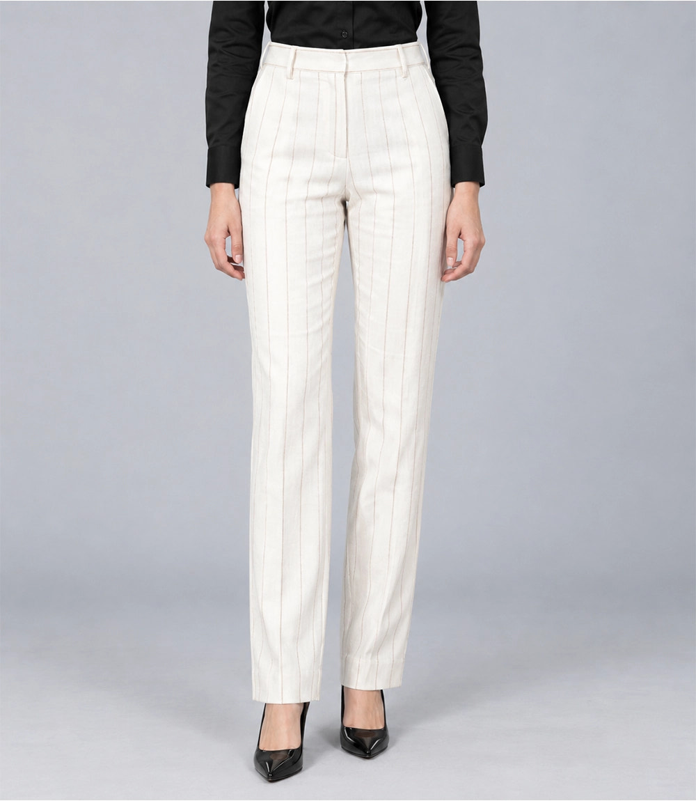 Women's Ivory Cotton Pinstripe 2 Piece Suit Pant - Suit Heritage