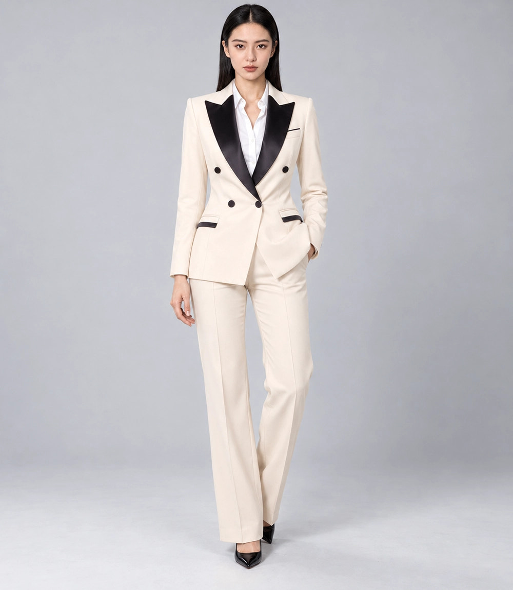 Women's Ivory Peak Lapel Formal Tuxedo -  Suit Heritage