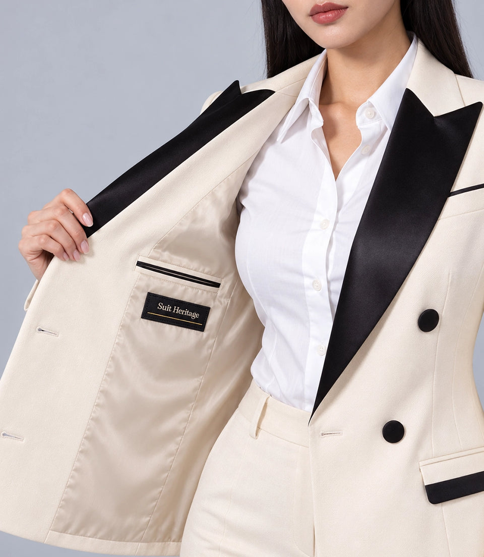 Women's Ivory Peak Lapel Formal Tuxedo Inner  -  Suit Heritage
