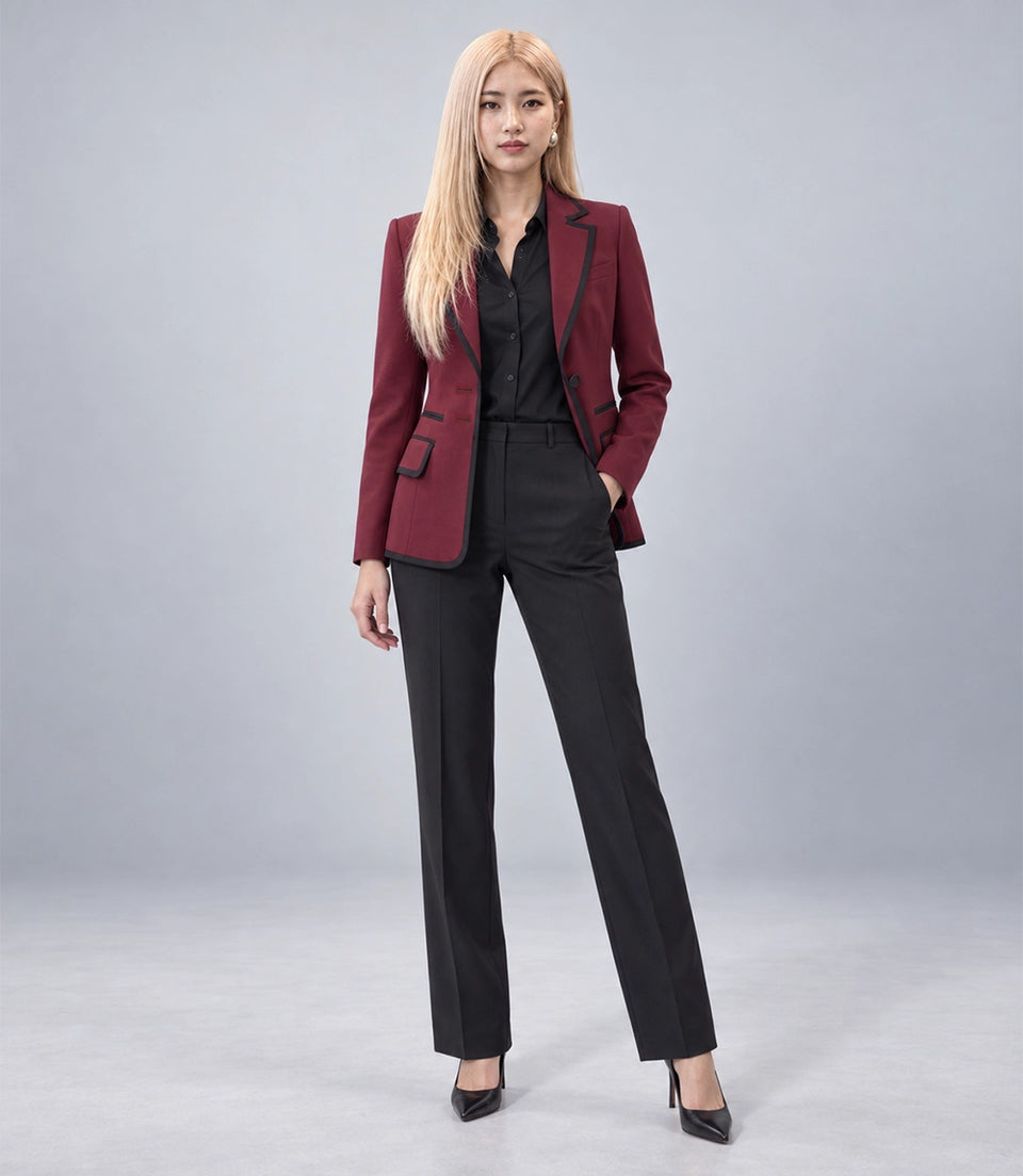 Women's Maroon Notch Lapel 2 Piece Suit - Suit Heritage