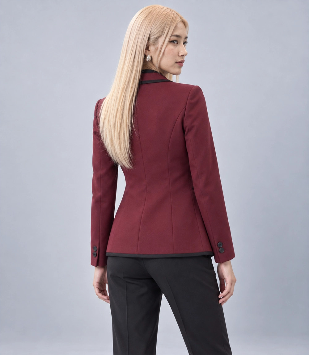 Women's Maroon Notch Lapel 2 Piece Suit Back - Suit Heritage