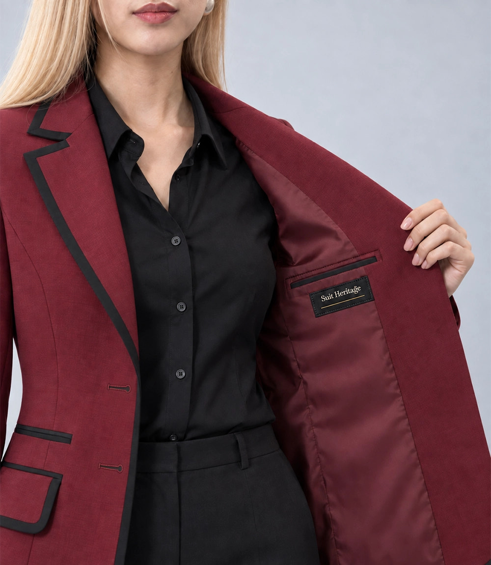 Women's Maroon Notch Lapel 2 Piece Suit Inner - Suit Heritage