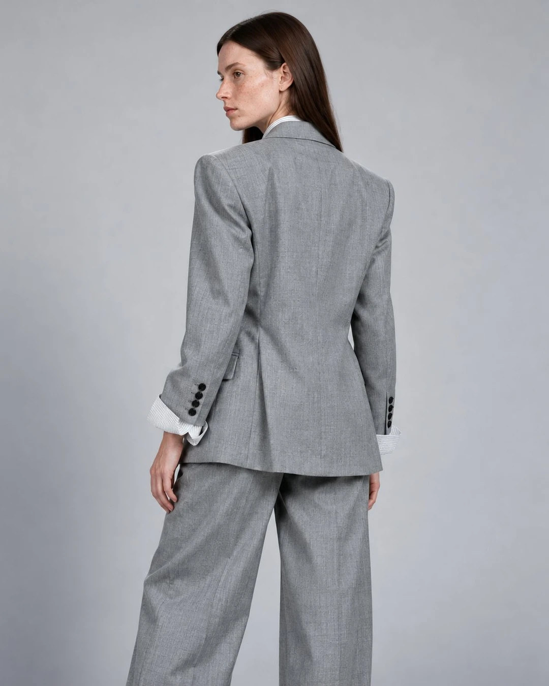 Women's Medium Grey Double Breasted Suit Back  -  Suit Heritage