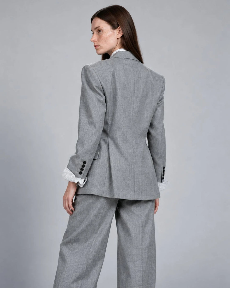 Women's Medium Grey Double Breasted Suit Back  -  Suit Heritage