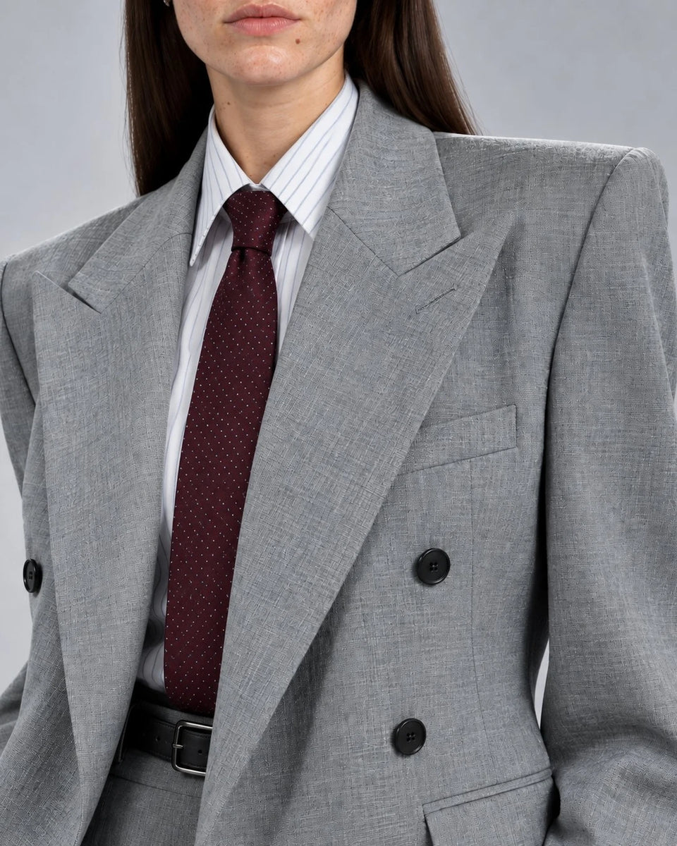 Women's Medium Grey Double Breasted Suit Closeup -  Suit Heritage