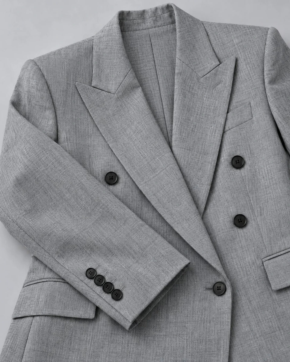 Women's Medium Grey Double Breasted Suit Fabric -  Suit Heritage