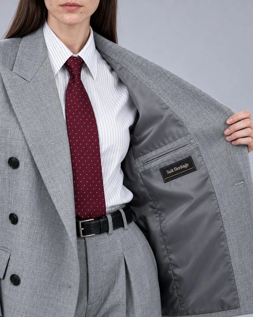 Women's Medium Grey Double Breasted Suit Inner -  Suit Heritage