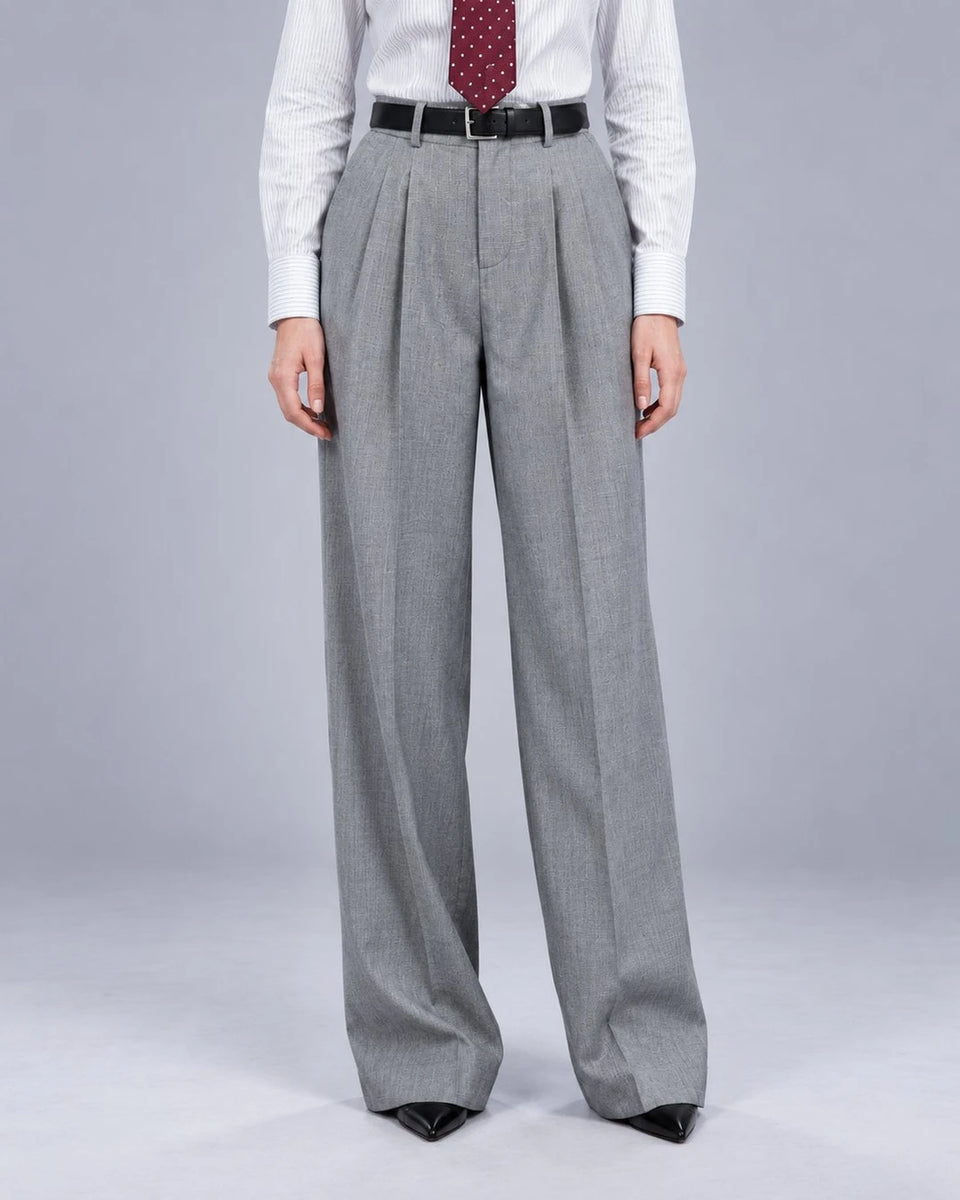 Women's Medium Grey Double Breasted Suit Pant -  Suit Heritage