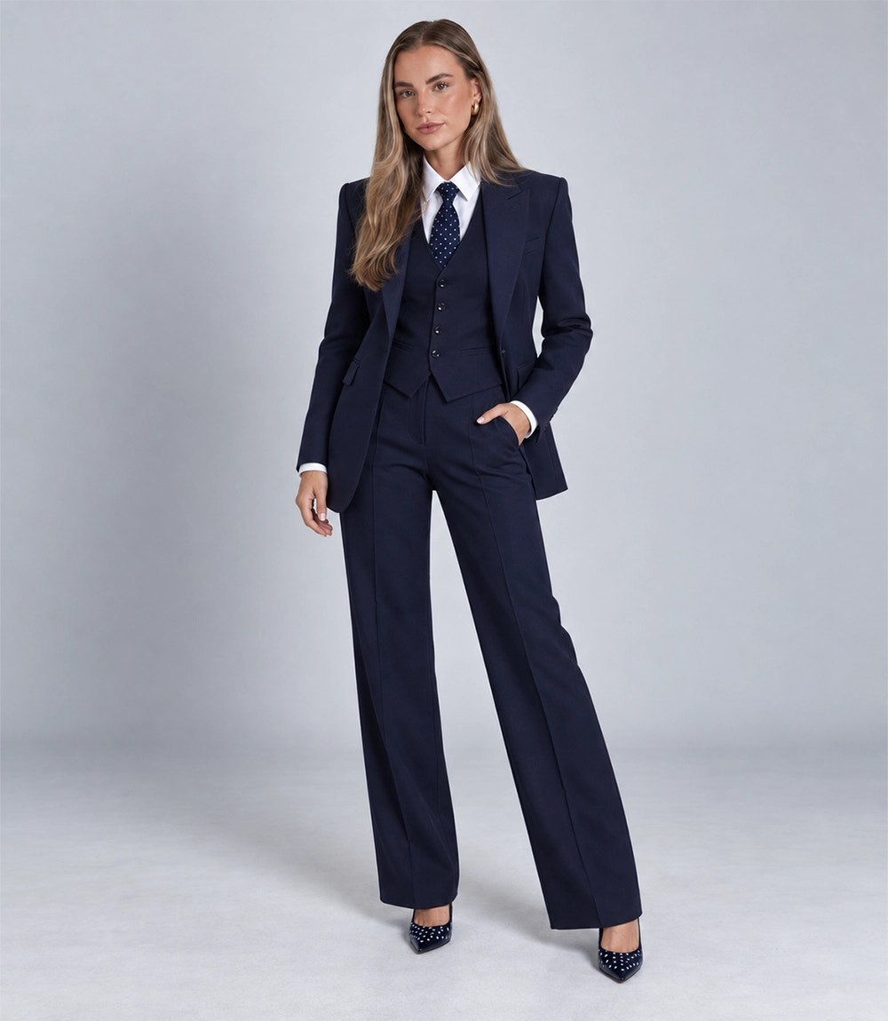 Women's Navy Blue 3 Piece Suit - Suit Heritage