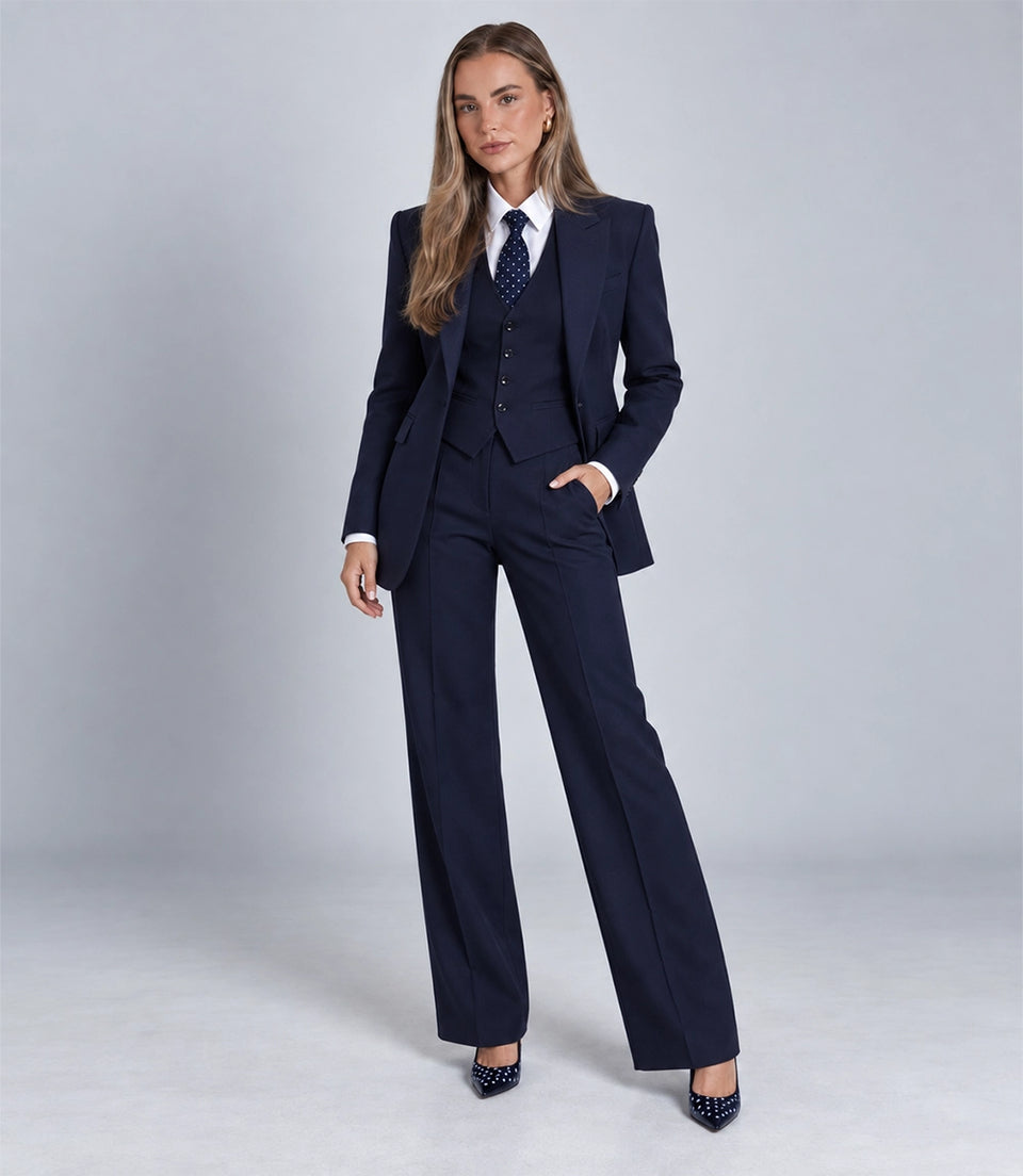 Women's Navy Blue 3 Piece Suit - Suit Heritage