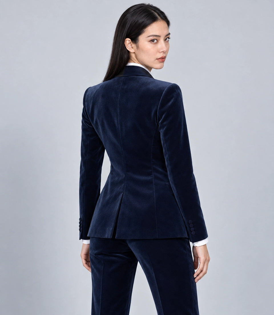Women's Navy Velvet Tuxedo Back -  Suit Heritage