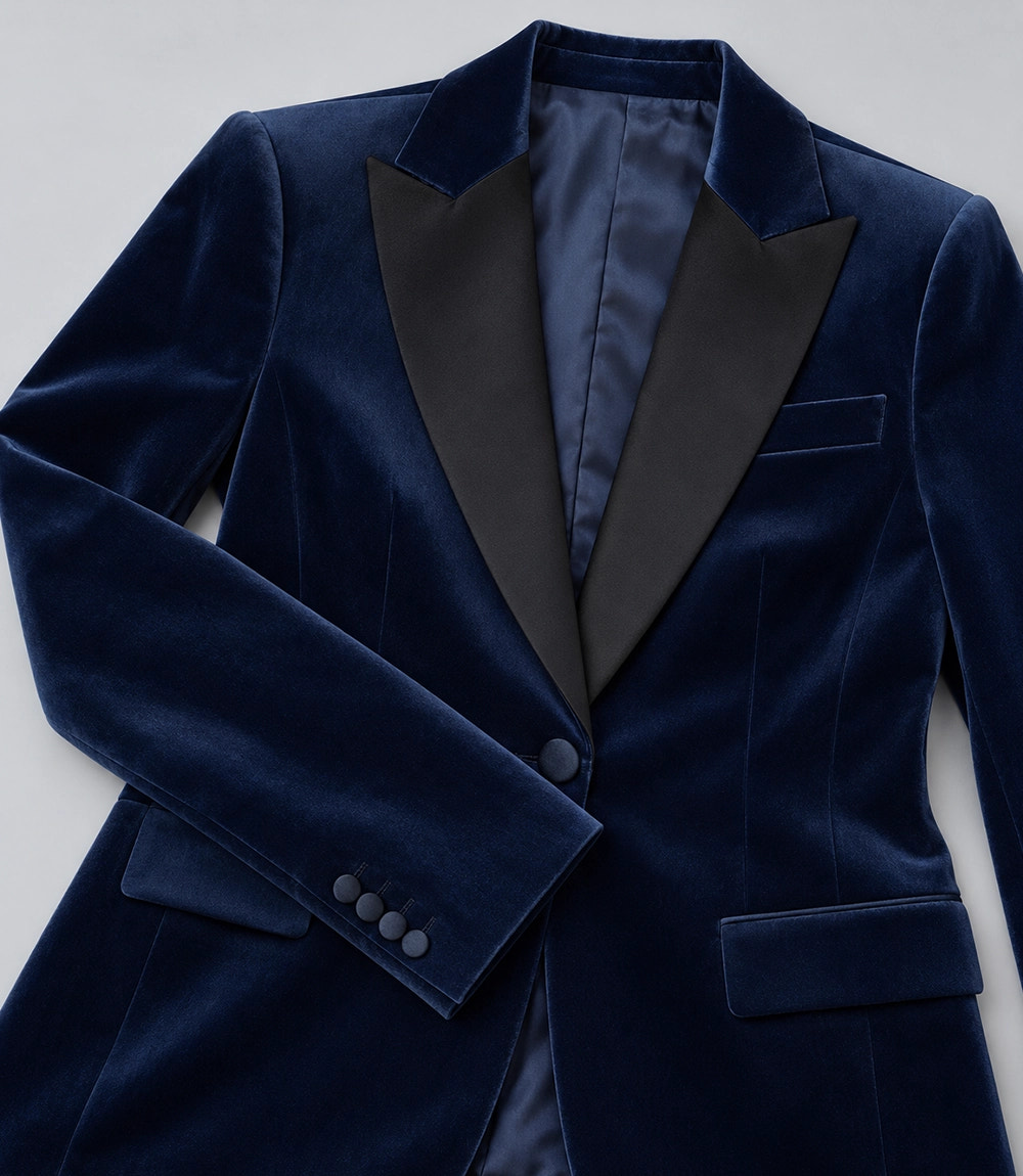 Women's Navy Velvet Tuxedo Fabric -  Suit Heritage