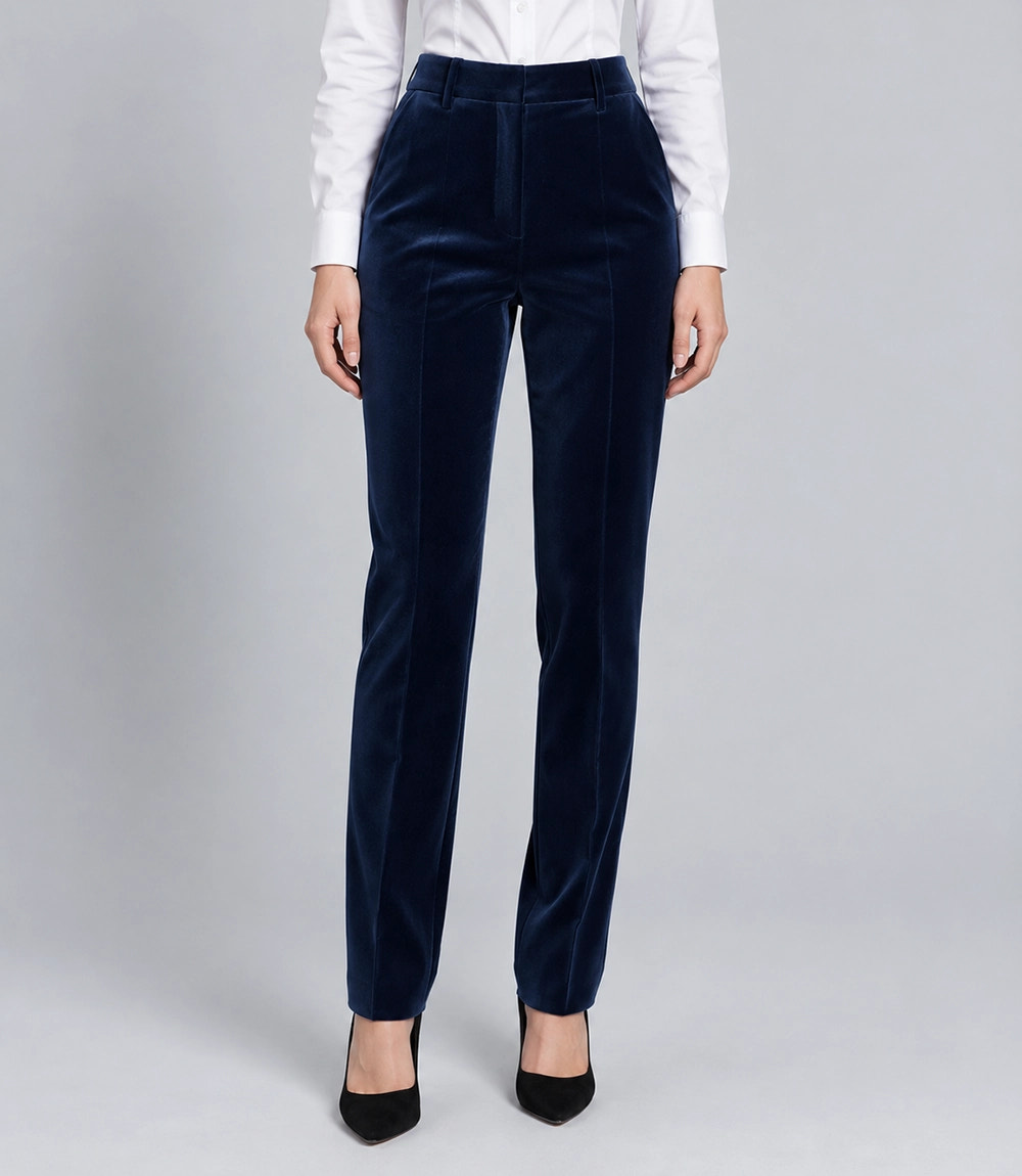 Women's Navy Velvet Tuxedo Pant -  Suit Heritage
