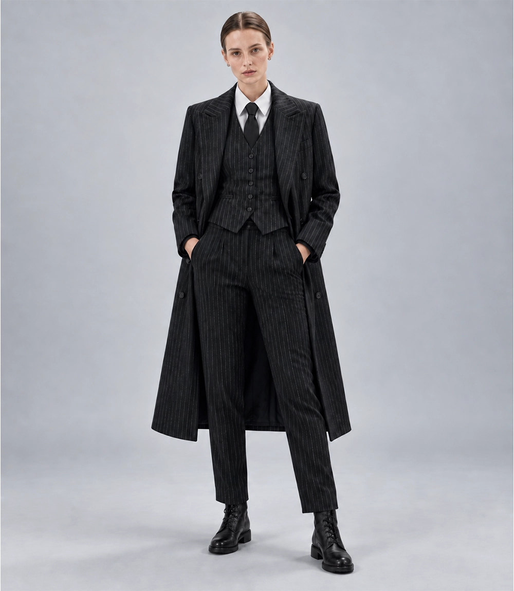 Women's Peaky Blinder Black Overcoat - Suit Heritage