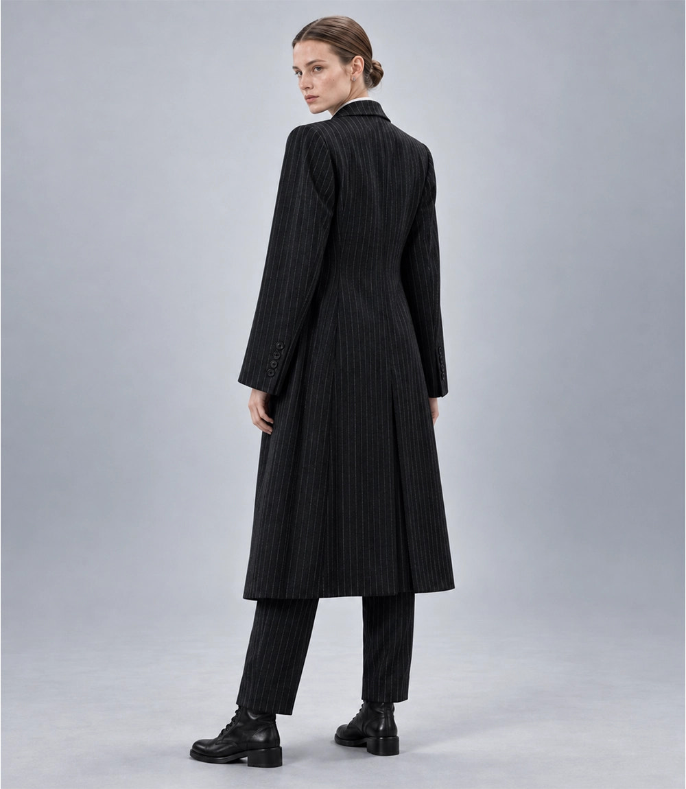 Women's Peaky Blinder Black Overcoat Back - Suit Heritage