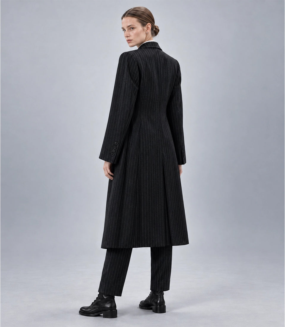 Women's Peaky Blinder Black Overcoat Back - Suit Heritage