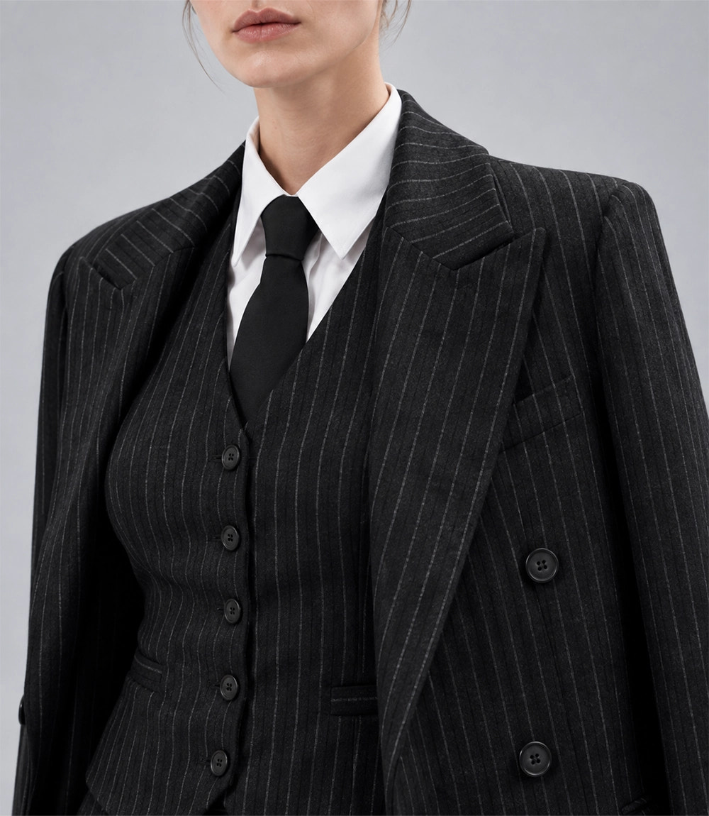 Women's Peaky Blinder Black Overcoat Closeup - Suit Heritage