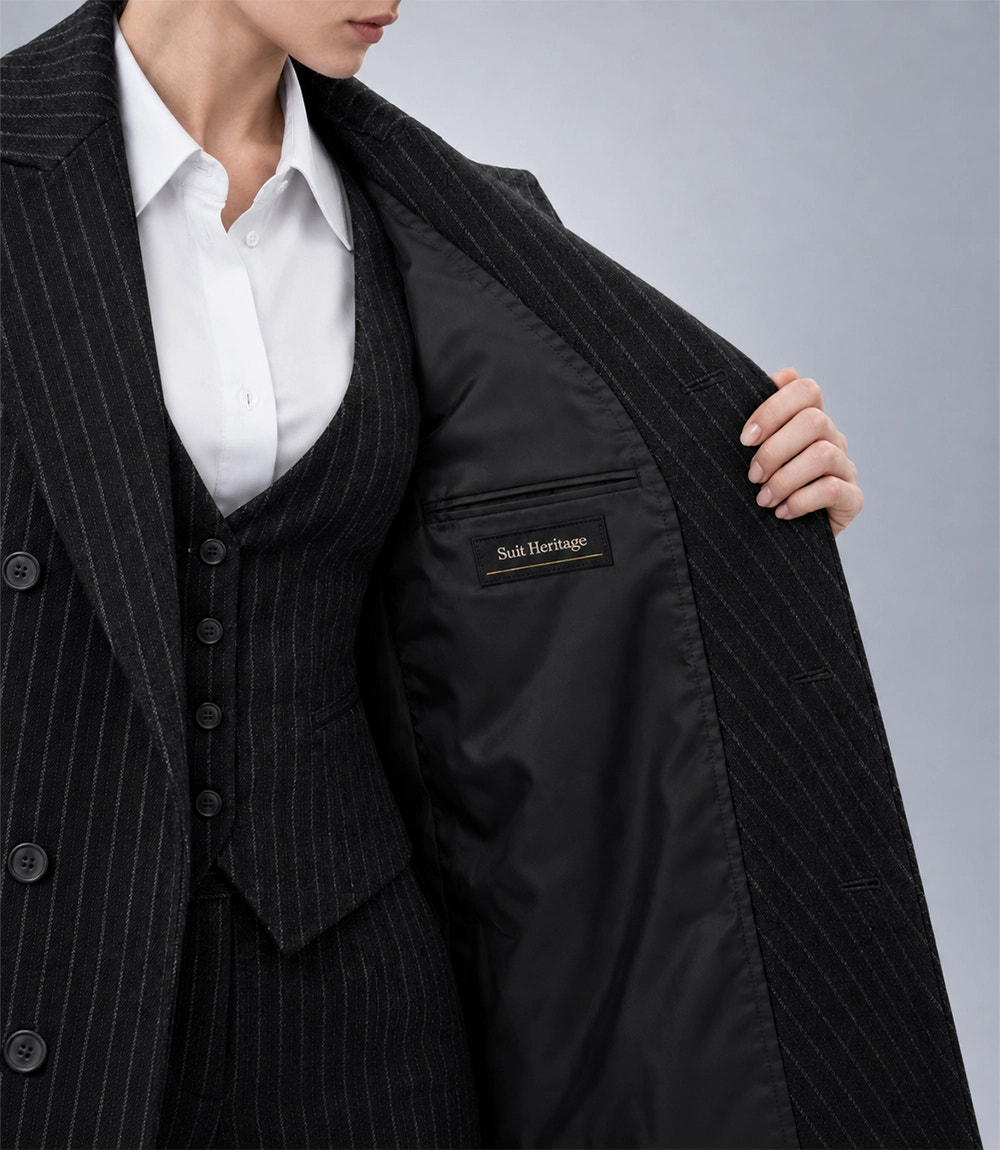 Women's Peaky Blinder Black Overcoat Inner - Suit Heritage