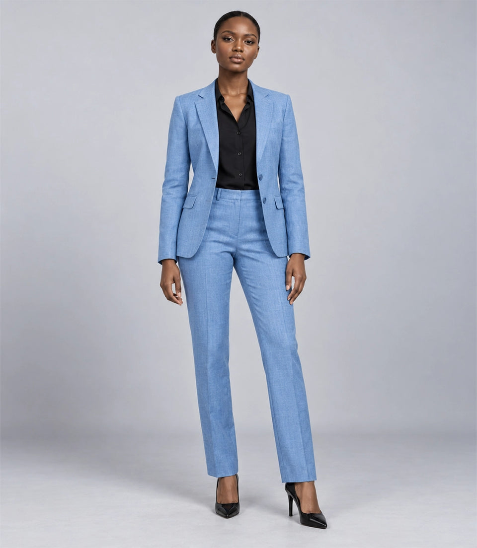Women's Sky Blue Linen 2 Piece Suit - Suit Heritage
