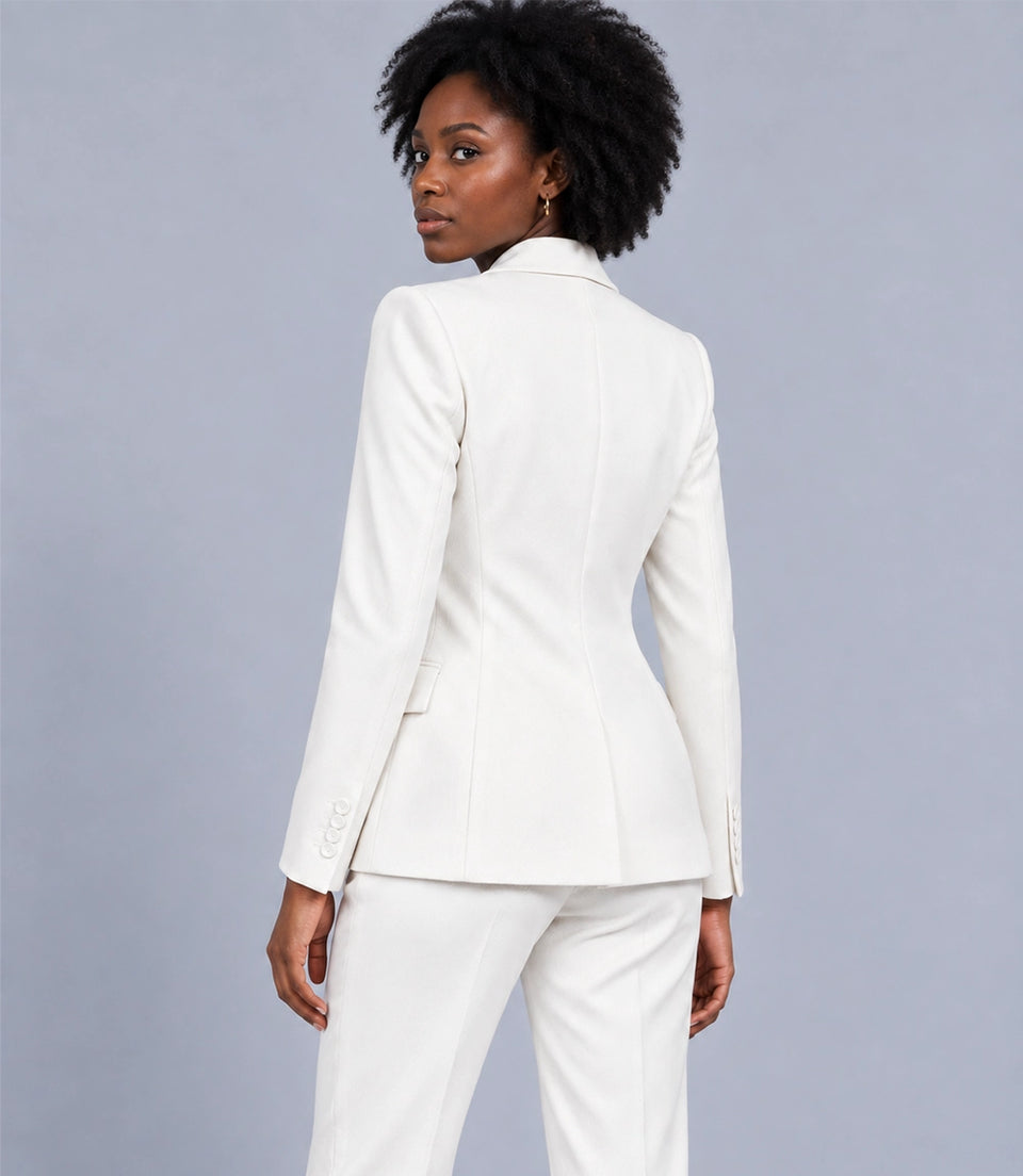Women's White Peak Lapel Tuxedo Back  -  Suit Heritage