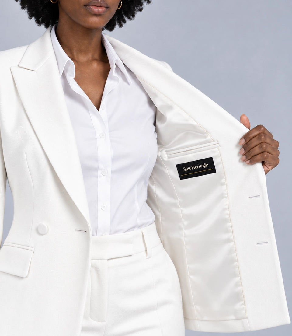 Women's White Peak Lapel Tuxedo Inner -  Suit Heritage