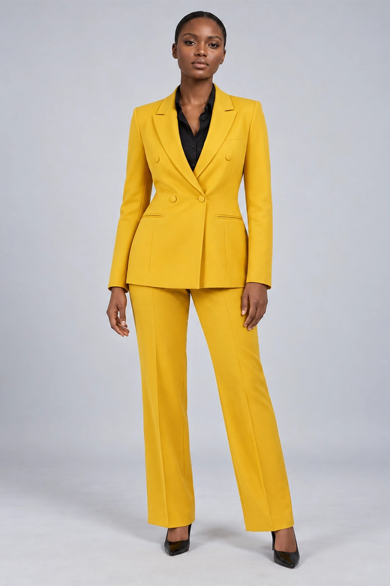 Women's Yellow Double Breasted Business 2 Piece Suit - Suit Heritage